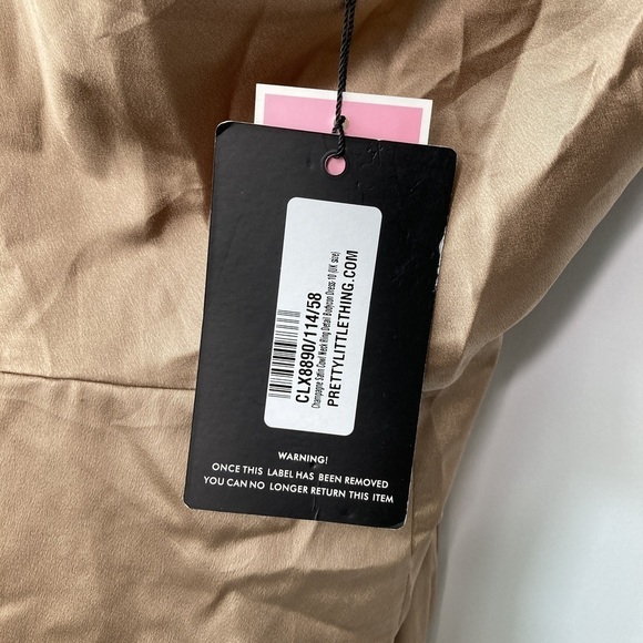 PrettyLittleThing Champagne Satin Cowl Neck Bodycon Dress Size 6 - Picture 10 of 13